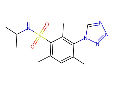 2,4,6-trimethyl-N-propan-2-yl-3-(tetrazol-1-yl)benzenesulfonamide structure