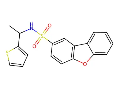 N-(1-thiophen-2-ylethyl)dibenzofuran-2-sulfonamide structure