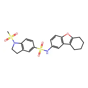 1-methylsulfonyl-N-(6,7,8,9-tetrahydrodibenzofuran-2-yl)-2,3-dihydroindole-5-sulfonamide structure