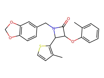 1-(1,3-benzodioxol-5-ylmethyl)-3-(2-methylphenoxy)-4-(3-methylthiophen-2-yl)azetidin-2-one structure