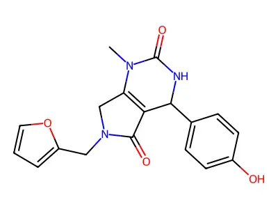 6-(furan-2-ylmethyl)-4-(4-hydroxyphenyl)-1-methyl-3,4,6,7-tetrahydro-1H-pyrrolo[3,4-d]pyrimidine-2,5-dione structure