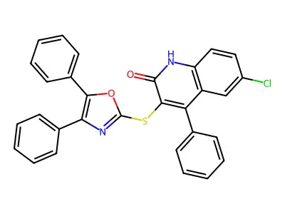 6-chloro-3-[(4,5-diphenyl-1,3-oxazol-2-yl)sulfanyl]-4-phenylquinolin-2(1H)-one structure