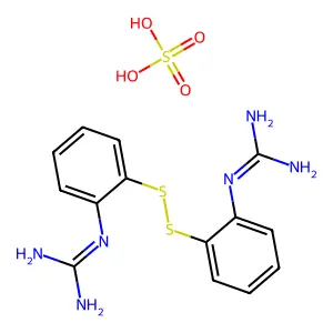 2-[2-[[2-(Diaminomethylideneamino)phenyl]disulfanyl]phenyl]guanidine;sulfuric acid structure