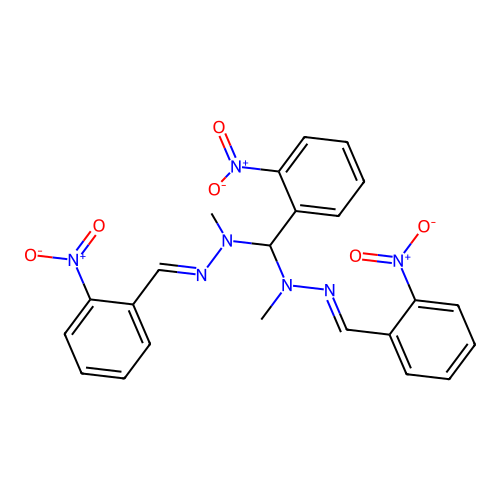 1,1'-[(2-nitrophenyl)methanediyl]bis[1-methyl-2-(2-nitrobenzylidene)hydrazine] structure