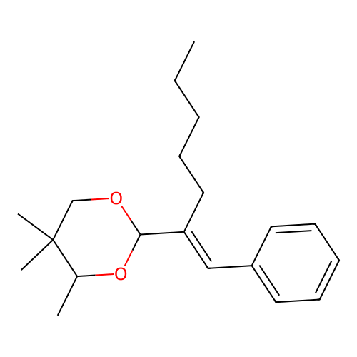 4,5,5-trimethyl-2-[(E)-1-phenylhept-1-en-2-yl]-1,3-dioxane structure