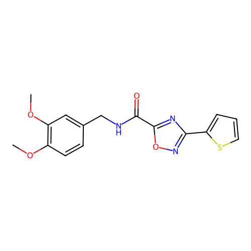 N-(3,4-dimethoxybenzyl)-3-(thiophen-2-yl)-1,2,4-oxadiazole-5-carboxamide structure
