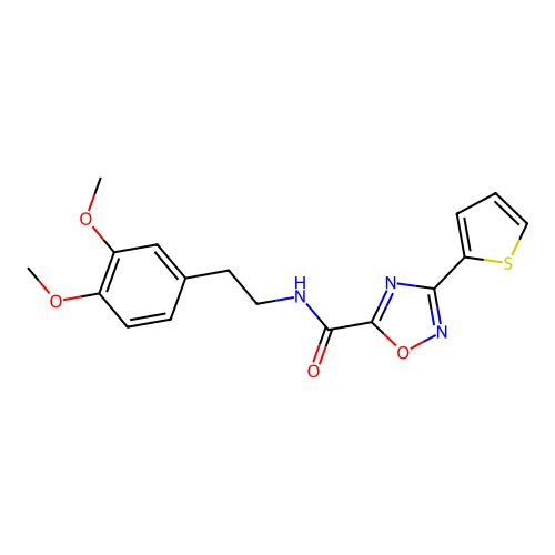 N-[2-(3,4-dimethoxyphenyl)ethyl]-3-(2-thienyl)-1,2,4-oxadiazole-5-carboxamide structure