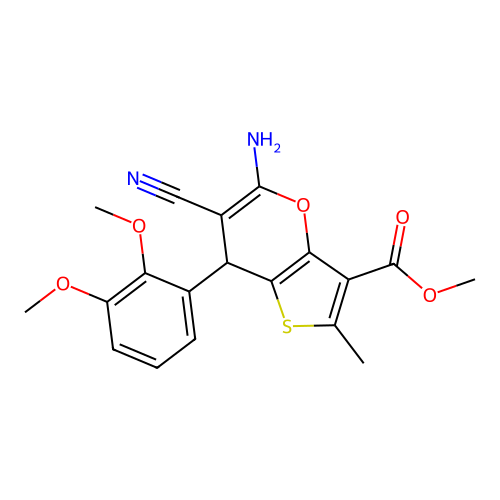 methyl 5-amino-6-cyano-7-(2,3-dimethoxyphenyl)-2-methyl-7H-thieno[3,2-b]pyran-3-carboxylate structure