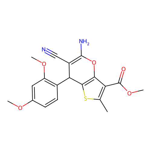 methyl 5-amino-6-cyano-7-(2,4-dimethoxyphenyl)-2-methyl-7H-thieno[3,2-b]pyran-3-carboxylate structure