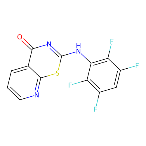 2-((2,3,5,6-tetrafluorophenyl)amino)-4H-pyrido[3,2-e][1,3]thiazin-4-one structure