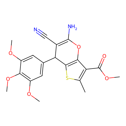 methyl 5-amino-6-cyano-2-methyl-7-(3,4,5-trimethoxyphenyl)-7H-thieno[3,2-b]pyran-3-carboxylate structure