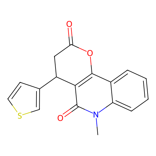 6-methyl-4-(3-thienyl)-3,6-dihydro-4H-pyrano[3,2-c]quinoline-2,5-dione structure
