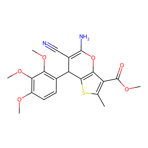 methyl 5-amino-6-cyano-2-methyl-7-(2,3,4-trimethoxyphenyl)-7H-thieno[3,2-b]pyran-3-carboxylate structure