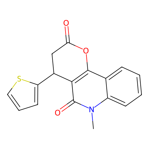 6-methyl-4-(2-thienyl)-4,6-dihydro-2H-pyrano[3,2-c]quinoline-2,5(3H)-dione structure