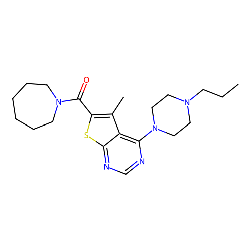1-[5-Methyl-4-(4-propylpiperazin-1-YL)thieno[2,3-D]pyrimidine-6-carbonyl]azepane structure