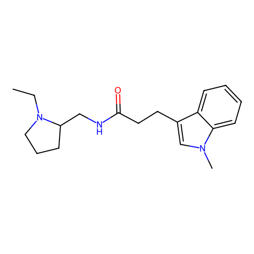 N-((1-ethylpyrrolidin-2-yl)methyl)-3-(1-methyl-1H-indol-3-yl)propanamide structure