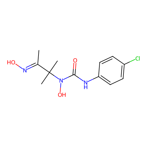 (E)-3-(4-chlorophenyl)-1-hydroxy-1-(3-(hydroxyimino)-2-methylbutan-2-yl)urea structure