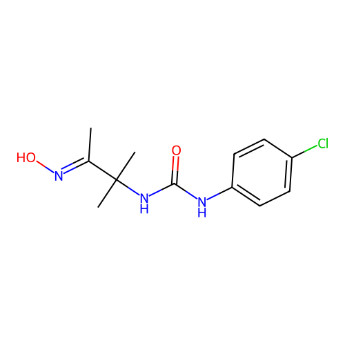 (E)-1-(4-chlorophenyl)-3-(3-(hydroxyimino)-2-methylbutan-2-yl)urea structure