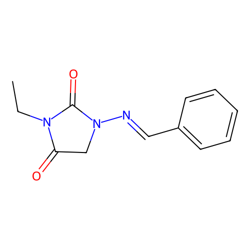 1-[(E)-benzylideneamino]-3-ethylimidazolidine-2,4-dione structure