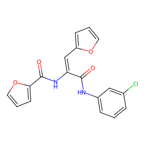 (E)-N-(3-((3-chlorophenyl)amino)-1-(furan-2-yl)-3-oxoprop-1-en-2-yl)furan-2-carboxamide structure