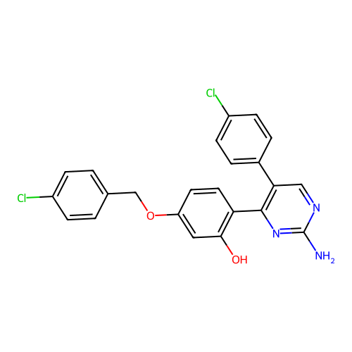 2-[2-Amino-5-(4-chlorophenyl)pyrimidin-4-yl]-5-[(4-chlorophenyl)methoxy]phenol structure