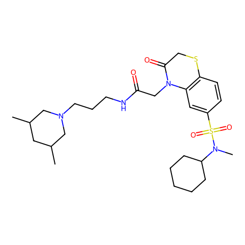 2-[6-[cyclohexyl(methyl)sulfamoyl]-3-oxo-1,4-benzothiazin-4-yl]-N-[3-(3,5-dimethylpiperidin-1-yl)propyl]acetamide structure