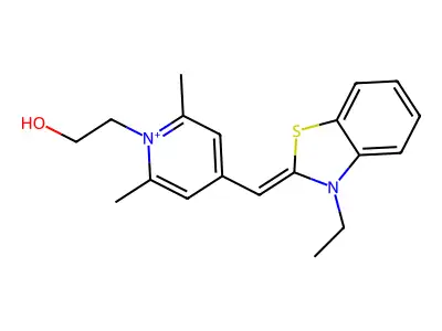 2-[4-[(3-ethyl-1,3-benzothiazol-2-ylidene)methyl]-2,6-dimethylpyridin-1-ium-1-yl]ethanol structure