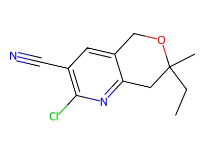 2-Chloro-7-ethyl-7-methyl-7,8-dihydro-5H-pyrano[4,3-b]pyridine-3-carbonitrile structure