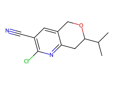 2-chloro-7-propan-2-yl-7,8-dihydro-5H-pyrano[4,3-b]pyridine-3-carbonitrile structure