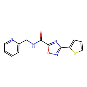 N-(pyridin-2-ylmethyl)-3-thiophen-2-yl-1,2,4-oxadiazole-5-carboxamide structure