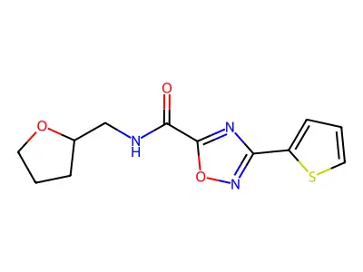 N-(oxolan-2-ylmethyl)-3-thiophen-2-yl-1,2,4-oxadiazole-5-carboxamide structure