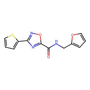 N-(furan-2-ylmethyl)-3-thiophen-2-yl-1,2,4-oxadiazole-5-carboxamide structure