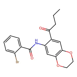 2-bromo-N-(7-butanoyl-2,3-dihydro-1,4-benzodioxin-6-yl)benzamide structure