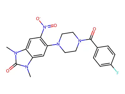 5-[4-(4-Fluorobenzoyl)piperazin-1-yl]-1,3-dimethyl-6-nitrobenzimidazol-2-one structure