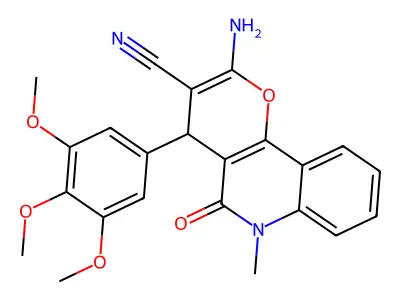 2-amino-6-methyl-5-oxo-4-(3,4,5-trimethoxyphenyl)-5,6-dihydro-4H-pyrano[3,2-c]quinoline-3-carbonitrile structure
