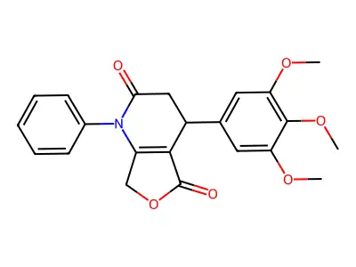 1-phenyl-4-(3,4,5-trimethoxyphenyl)-4,7-dihydro-3H-furo[3,4-b]pyridine-2,5-dione structure