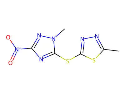 2-Methyl-5-[(2-methyl-5-nitro-1,2,4-triazol-3-yl)sulfanyl]-1,3,4-thiadiazole structure
