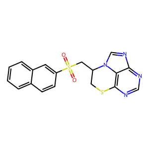 7,8-Dihydro[1,4]thiazino[4,3,2-gh]purin-7-ylmethyl 2-naphthyl sulfone structure