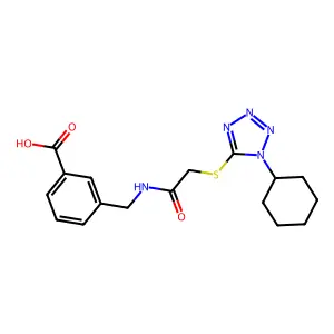 3-[[[2-(1-Cyclohexyltetrazol-5-yl)sulfanylacetyl]amino]methyl]benzoic acid structure