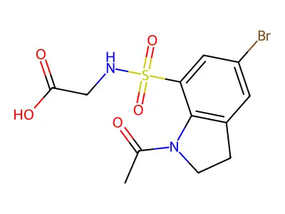 N-[(1-acetyl-5-bromo-2,3-dihydro-1H-indol-7-yl)sulfonyl]glycine structure