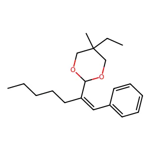 5-Ethyl-5-methyl-2-(1-phenylhept-1-en-2-yl)-1,3-dioxane structure
