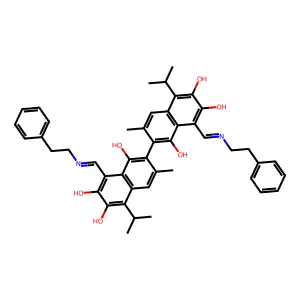 5-isopropyl-3-methyl-8-[(E)-phenethyliminomethyl]-2-[1,6,7-trihydroxy-5-isopropyl-3-methyl-8-[(E)-phenethyliminomethyl]-2-naphthyl]naphthalene-1,6,7-triol structure