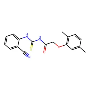 N-[(2-cyanophenyl)thiocarbamoyl]-2-(2,5-dimethylphenoxy)acetamide structure