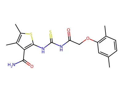 2-[[2-(2,5-dimethylphenoxy)acetyl]carbamothioylamino]-4,5-dimethylthiophene-3-carboxamide structure