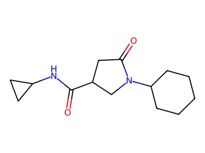 1-cyclohexyl-N-cyclopropyl-5-oxopyrrolidine-3-carboxamide structure