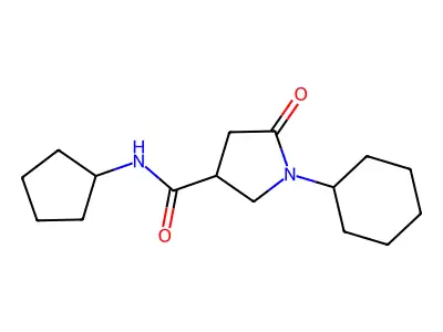 1-cyclohexyl-N-cyclopentyl-5-oxopyrrolidine-3-carboxamide structure