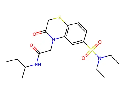 6-[(Diethylamino)sulfonyl]-2,3-dihydro-N-(1-methylpropyl)-3-oxo-4H-1,4-benzothiazine-4-acetamide structure