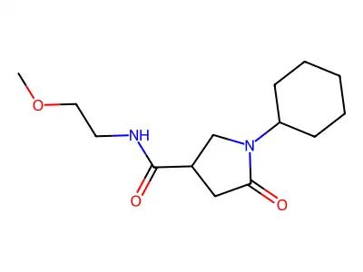 1-cyclohexyl-N-(2-methoxyethyl)-5-oxopyrrolidine-3-carboxamide structure