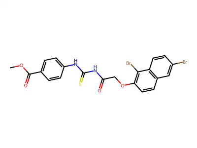 Methyl 4-[[2-(1,6-dibromonaphthalen-2-yl)oxyacetyl]thiocarbamoylamino]benzoate structure