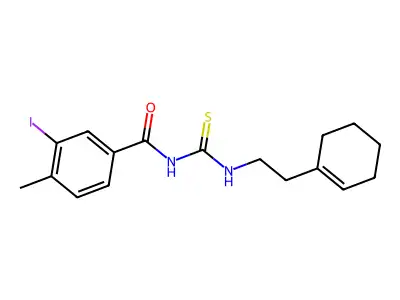 N-[2-(1-cyclohexenyl)ethylthiocarbamoyl]-3-iodo-4-methyl-benzamide structure